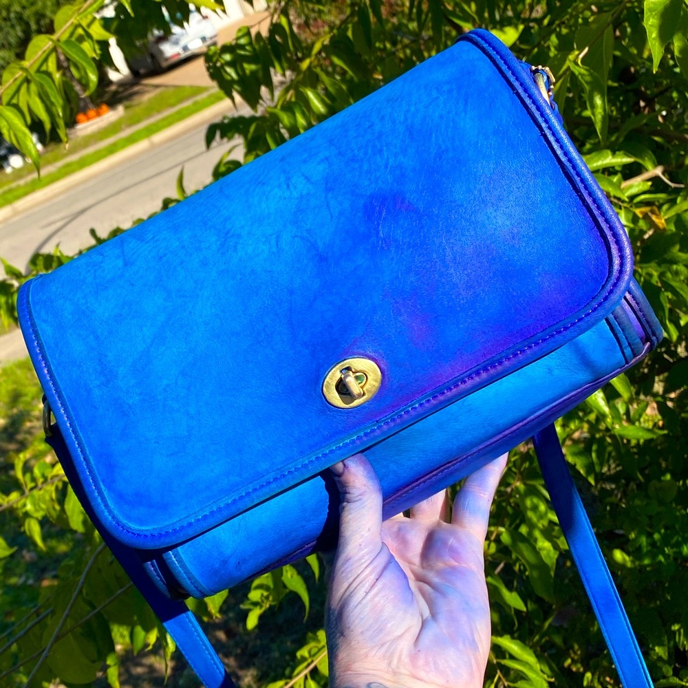 Recycled Riot Funky Blue Patina vintage Coach ridgefield flap bag